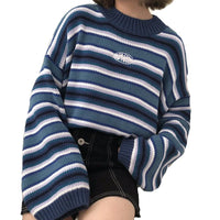 Pull Année 70 Bleu Rayé Vintage