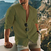 Chemise de plage décontractée en lin de couleur unie année 90