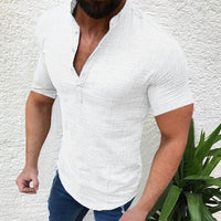 Chemise ample à manches courtes et col Henley année 70