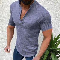 Chemise ample à manches courtes et col Henley année 70